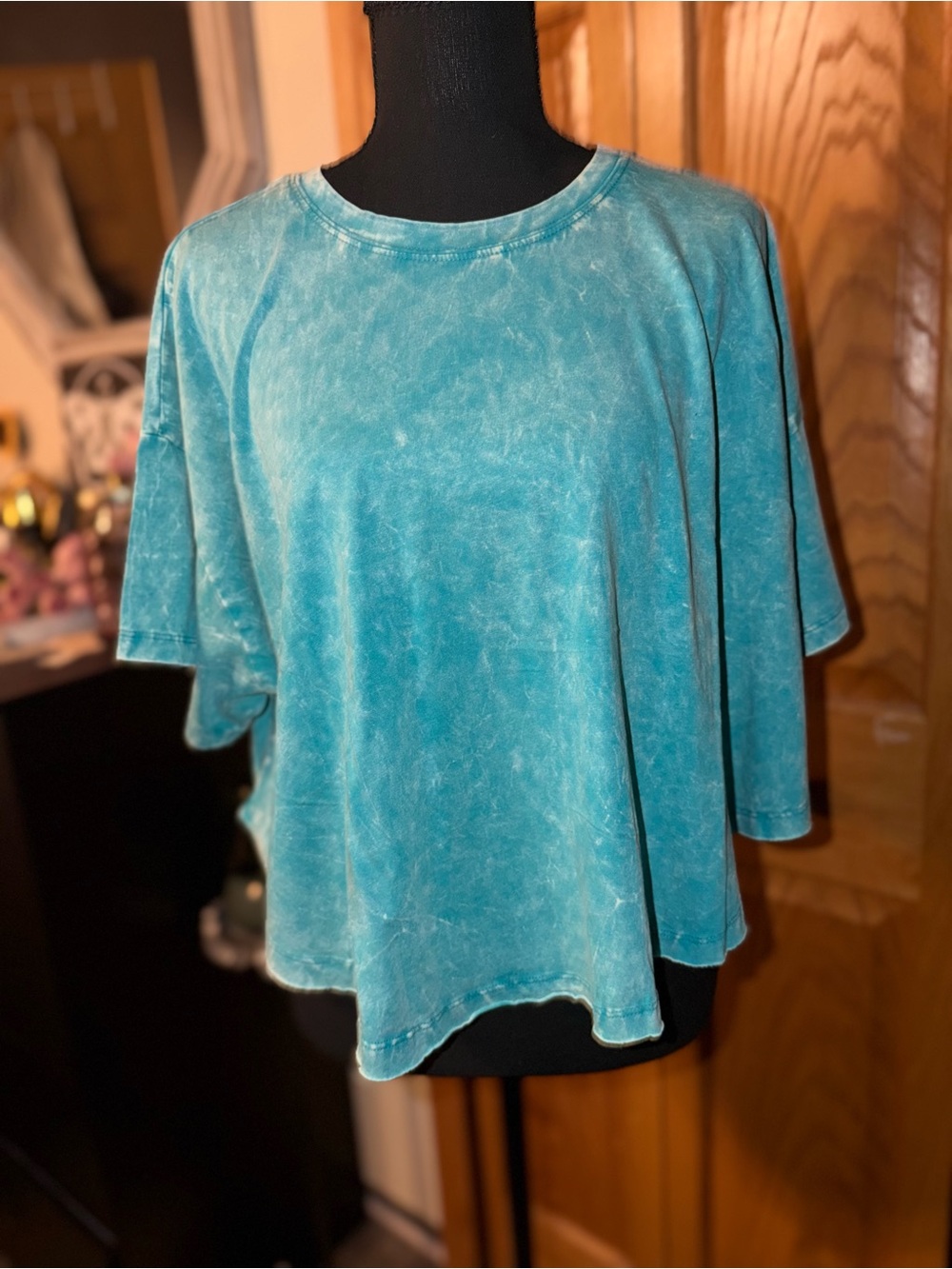 Zenana Mineral-Wash Teal Short-Sleeve Top